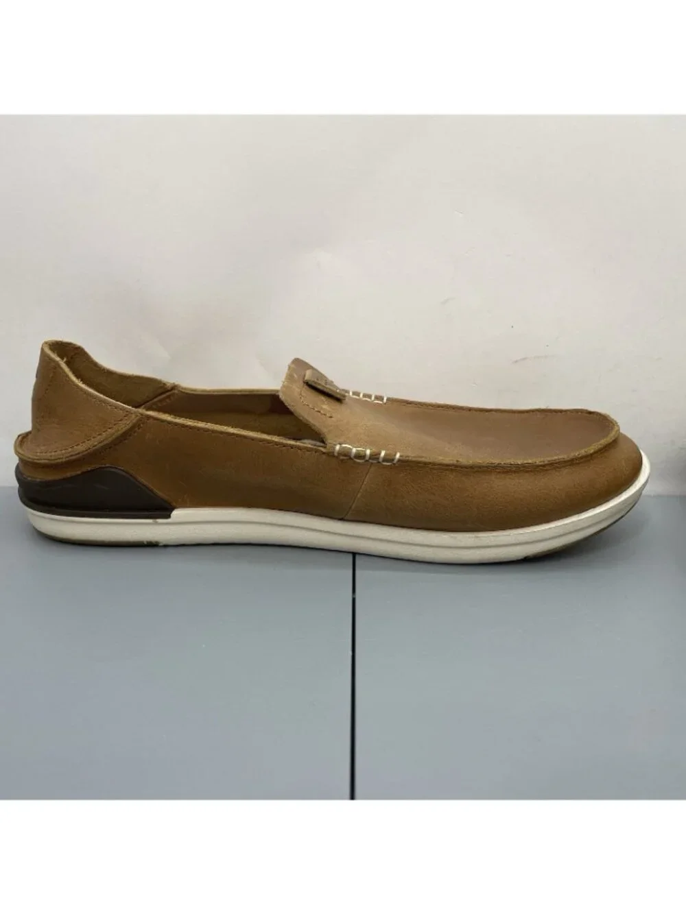 OluKai Kakaha Shoes Loafers Casual Comfort Slip On Leather Brown Mens 13